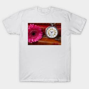 Pink Daisy And Pocket Watch T-Shirt